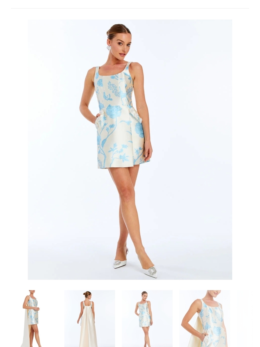 Mestiza Blue Floral Jacquard Mini Dress - cape not include bc handmade